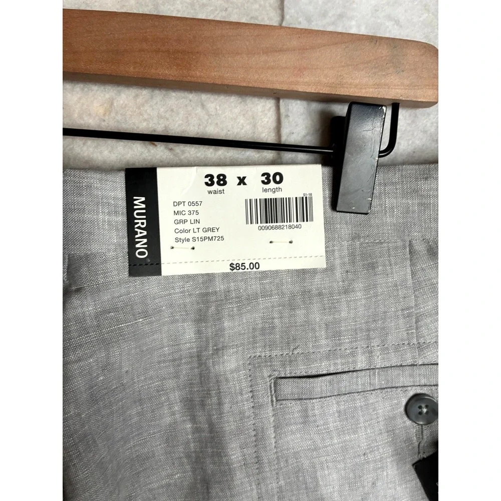 Murano Linen Pants Men's 38x30 Light Gray Relaxed Fit Flat Front Straight Leg